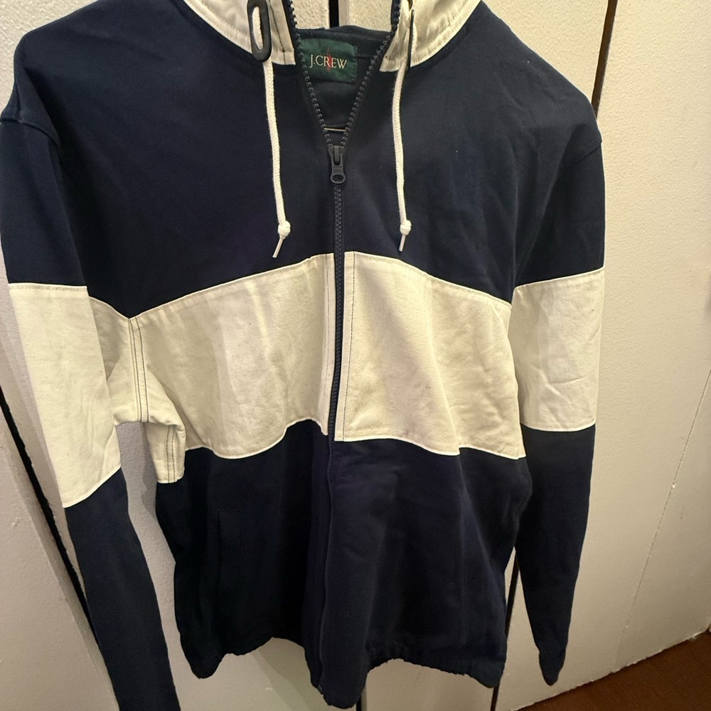 J. Crew Navy and White Colorblock Zip-Up Hoodie